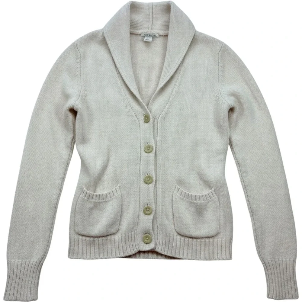 Lucky Brand Cream Shawl Collar Button‎ Front Cotton Knit Cardigan Sweater Small